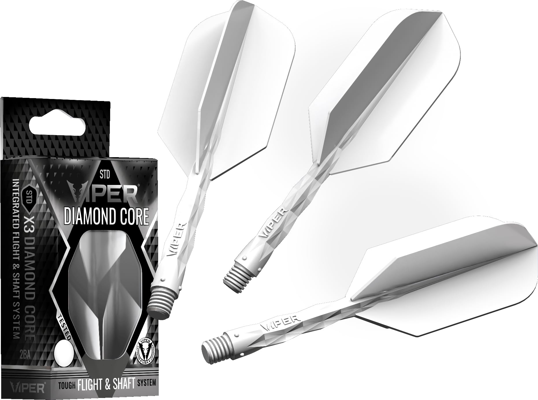 Viper Diamond Core Integrated Dart Flight & Shaft System - Precision Darting Accessory with Tough Polymers for Enhanced Performance, Set of 3, InBetween Shaft, Slim Flight, White