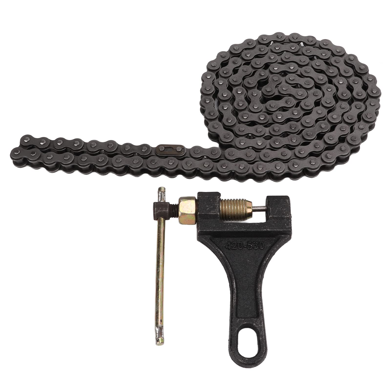 Roller Chain, Durable Tensile Strength High Adhesion 420 Motorcycle Chain Rustproof with Chain Breaker for Go Kart for 110cc 125cc ATV for Mini Bike