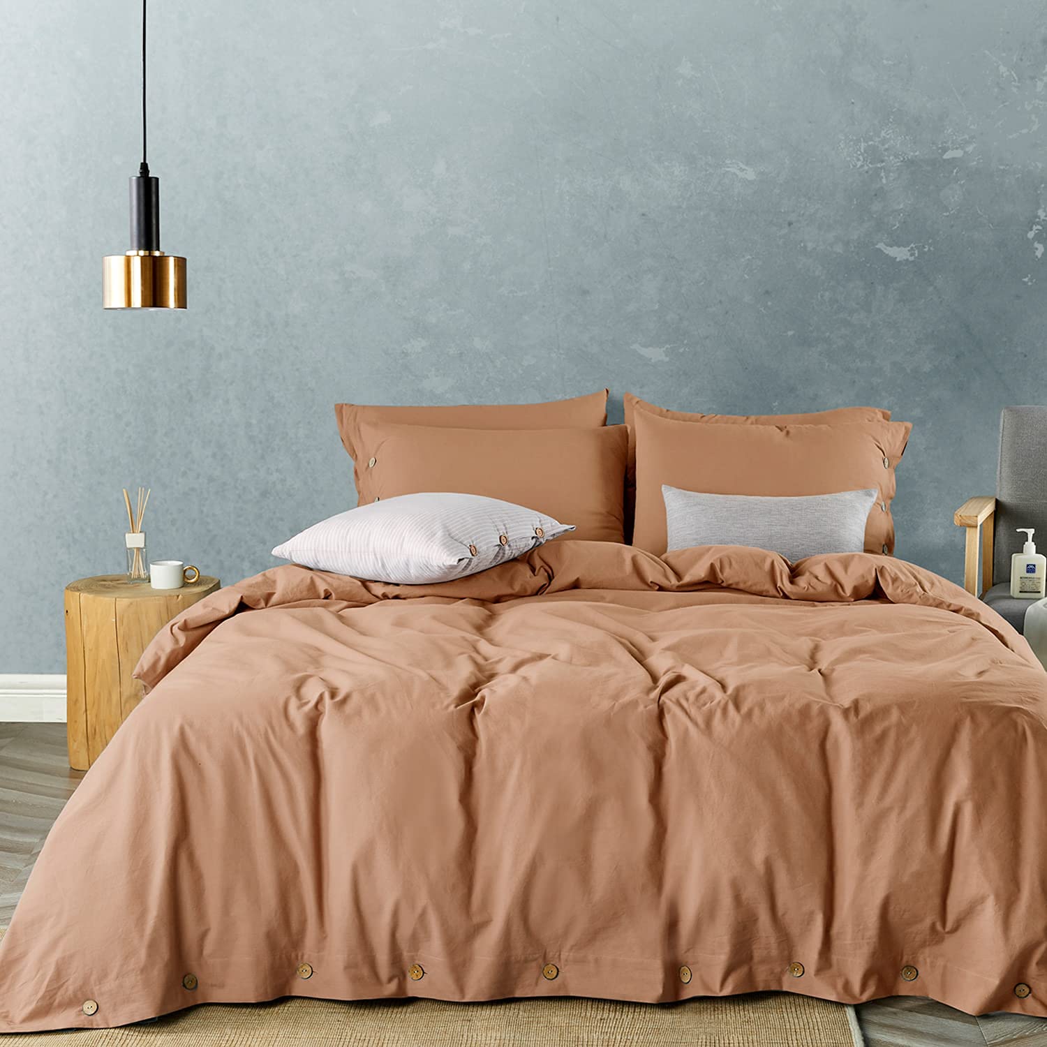 Photo 1 of **USED** JELLYMONI Rust 100% Washed Cotton Duvet Cover Set, 3 Pieces Luxury Soft Bedding Set with Buttons Closure. Solid Color Pattern Duvet Cover King Size(No Comforter) Rust King(104"×90")