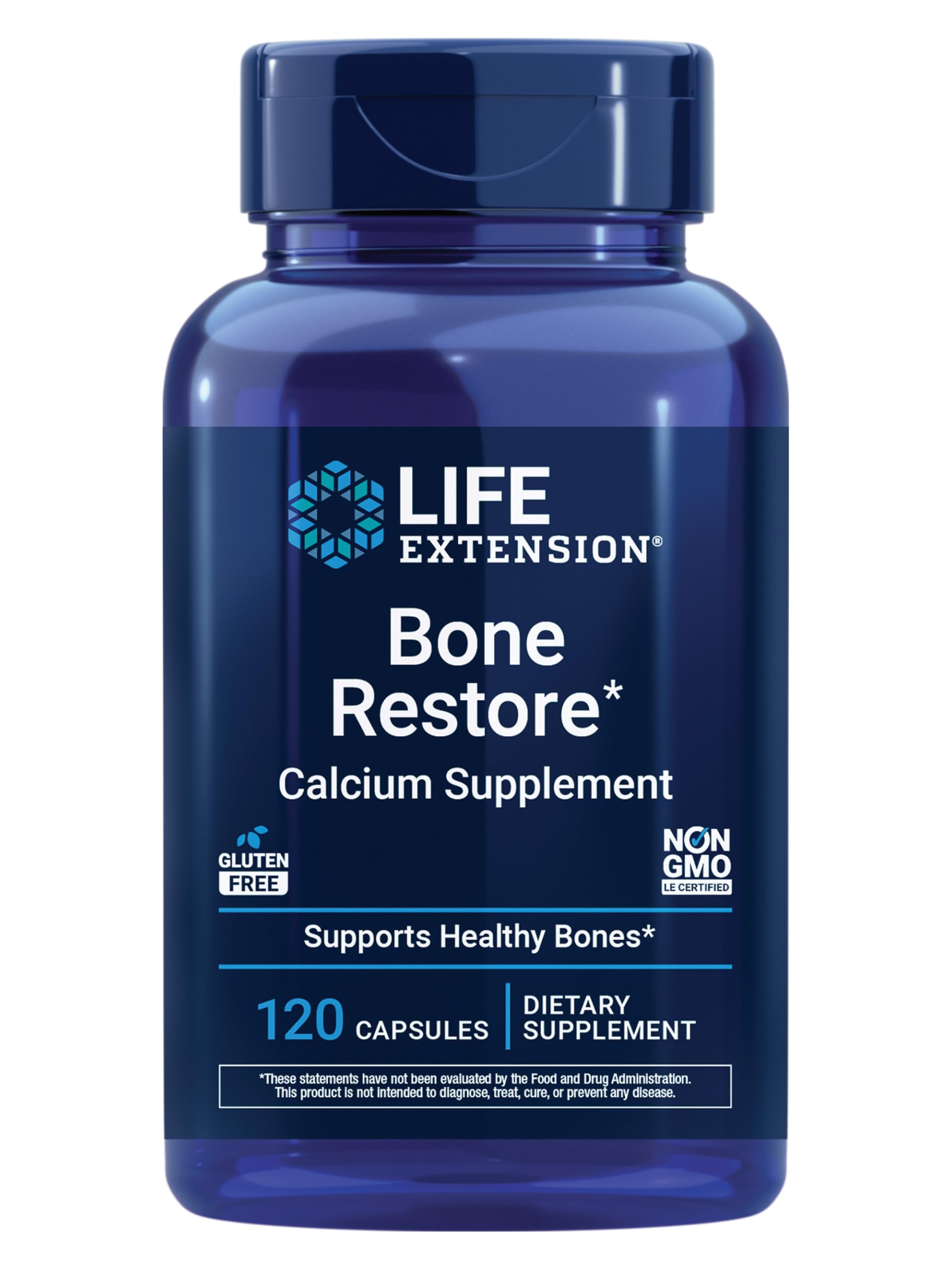 Life Extension Bone Restore Calcium Supplement, Vitamin D3, Magnesium, Boron, zinc, Manganese, Silicon, Helps Maintain Healthy Bone Density, Gluten-Free, Non-GMO, 120 Capsules