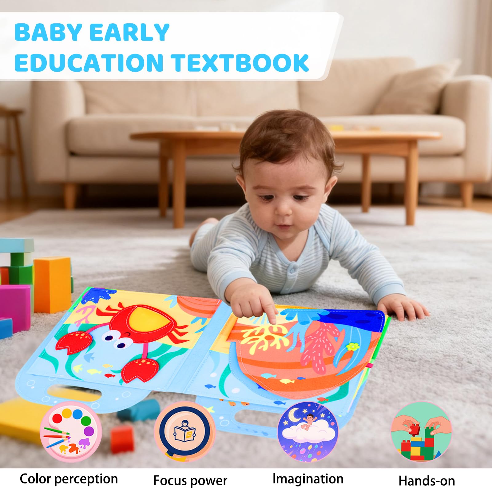 Busy Board Montessori Libro Interattivo 1 Anno, Libro in Tessuto per Bambini, Montessori Silenzioso Libros con, Giocattolo a Partire da 2 3 4 5 6 Anni, Regalo per Ragazzi e Ragazze