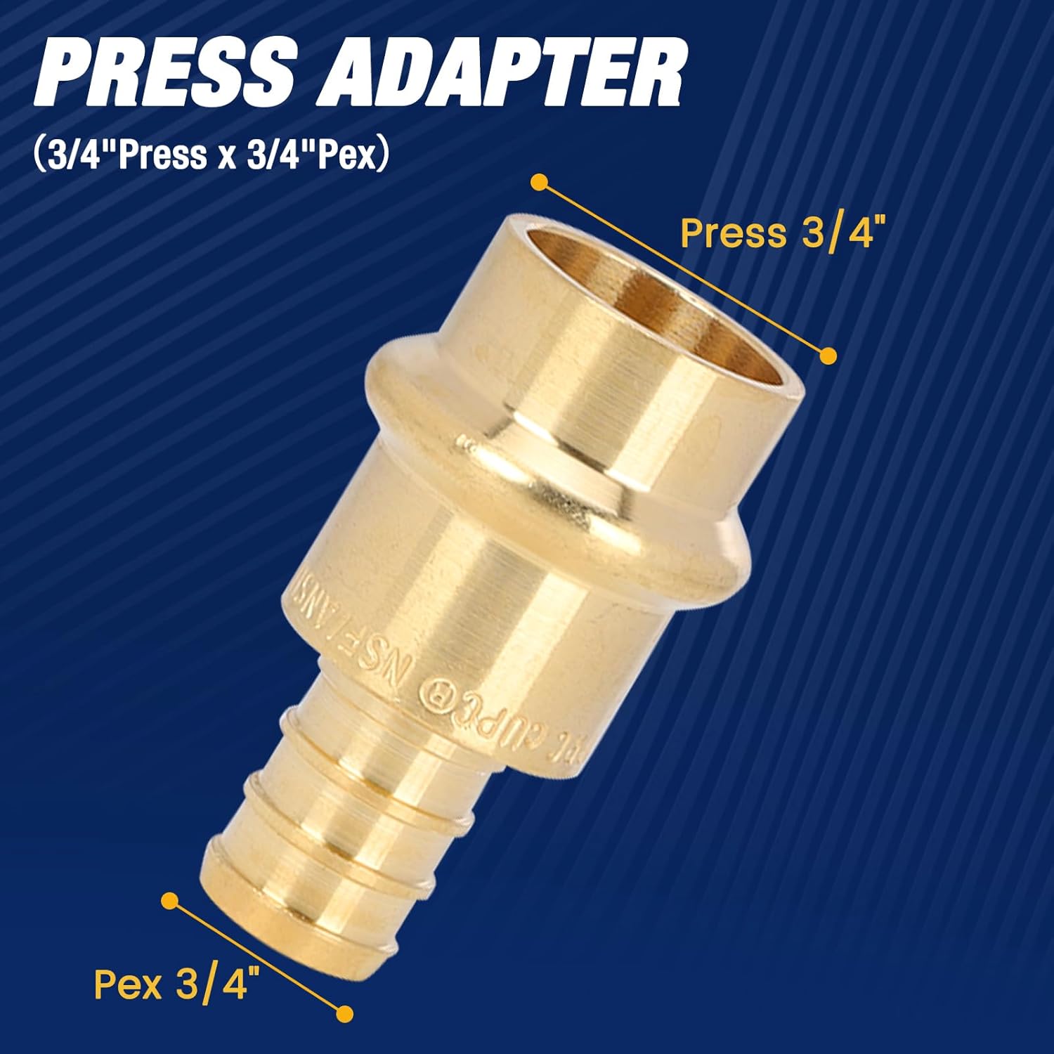 10PCS 3/4” Propress x 3/4" PEX Adapter Crimp Fittings Brass Coupling with EPDM O-Ring for Copper Pipe Connections 250 PSI Pressure Rating Leak-Proof ASTM F1807