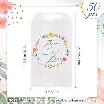50 Wedding Confetti Bag, Glassine Envelope Party Favour, Flower Style