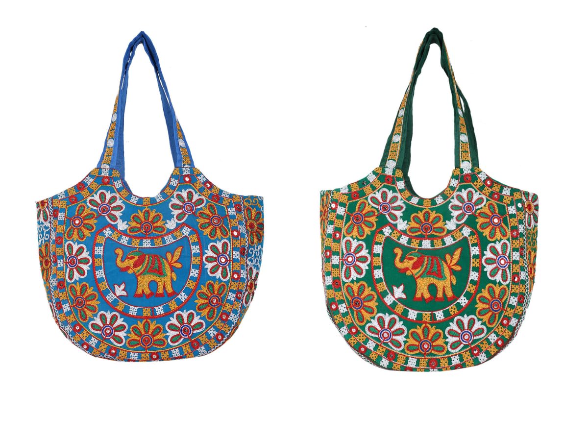 craft trade Tote Bag for Women Big Size Stylish Embroidery Rajasthani Ethnic Mirror Work Cotton Tote Bag with Zipper Tote Bag for Grocery, Shopping, Travel, Beach Shoulder Bags for Women-picture-12