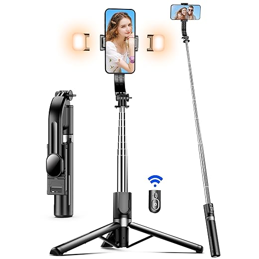 Portable 44 Inch Selfie Stick Phone Tripod with Wireless Remote Extendable Smartphone Tripod Stand 360 Rotation Compatible with iPhone 14 13 12 11 pro Xs Max Xr X 8 7, Android Samsung Smartphone
