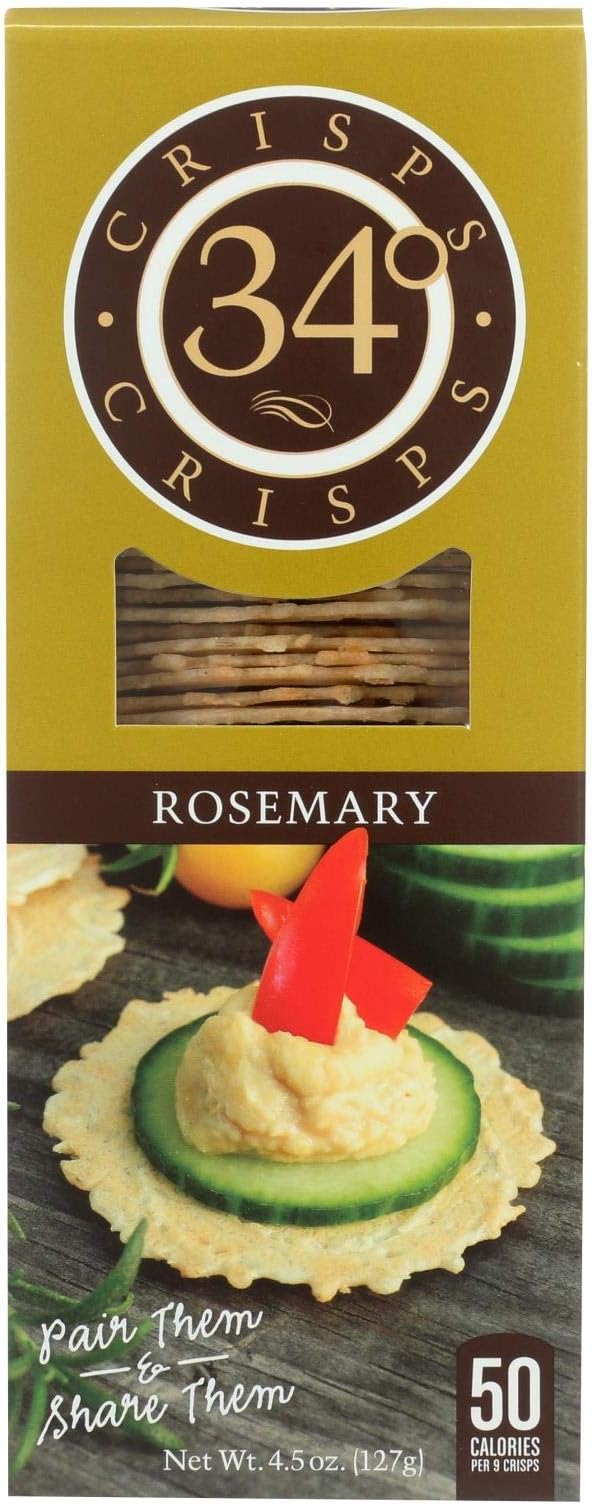 34 Degrees Crisps | Rosemary Crisps | Thin, Light & Crunchy Rosemary Crisps, Single Pack (4.5oz)