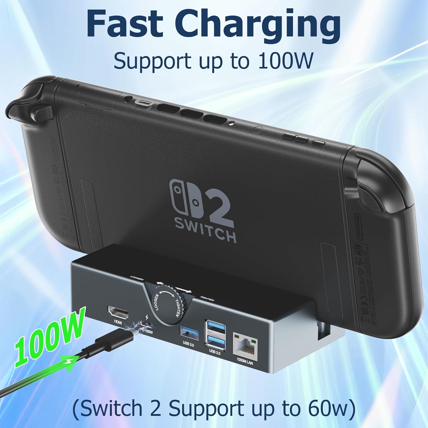 Switch 2 Dock,Premium Metal Switch 2 Docking Station with Adjustable Knob,Works with Protective Case,Support 4K@120Hz HDMI,Gigabit Ethernet,Compatible with Switch OLED/Legion Go 2 - Image 6