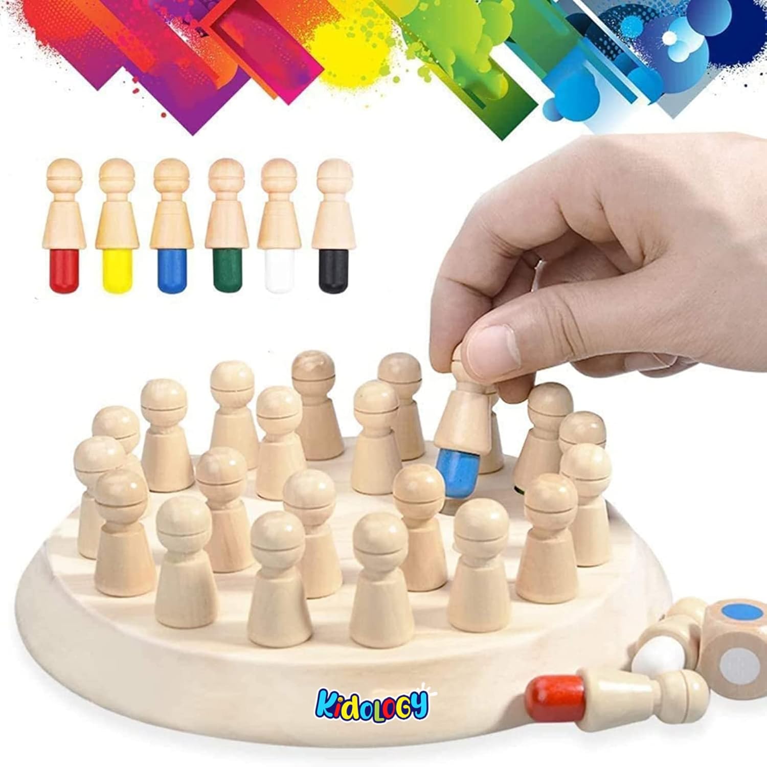 Kidology Wooden Memory Match Stick Chess Game | Color Memory Chess, Parent-Child Interaction Toy | Educational Intelligent Logic Game and Brainteaser Toys for Boys and Girls (Chess)