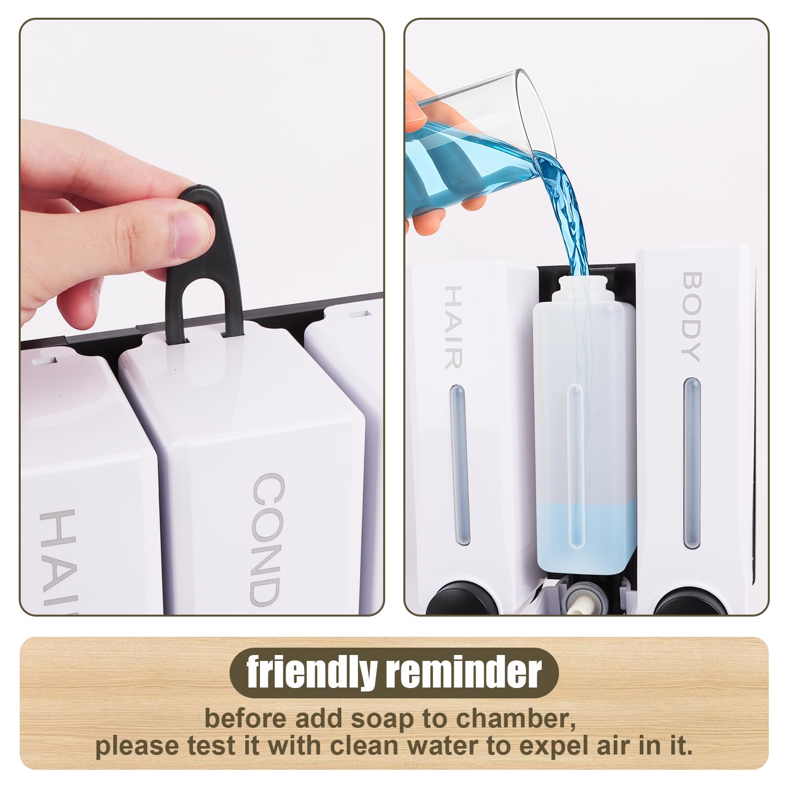 Dispenser doccia senza foratura a parete tre teste nero shampoo balsamo dispenser per lavaggio corpo per casa hotel ristorante