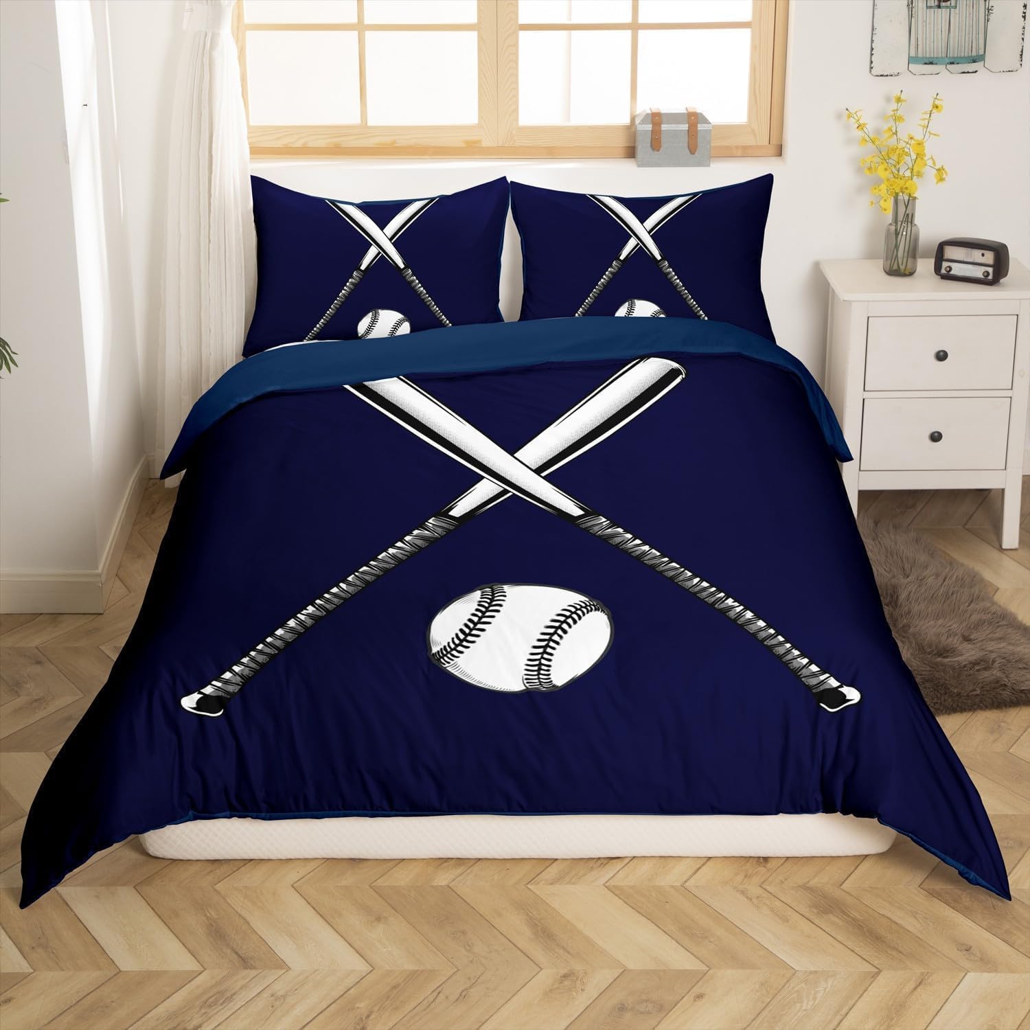 Poszwa na kołdrę 180 Baseball Edredon 260x240 Ciemnoniebieski 3D Poszwa na kołdrę Miękka mikrofibra Pościel 3-częściowa z zamkiem błyskawicznym i 2 poszewkami na poduszki J-3213