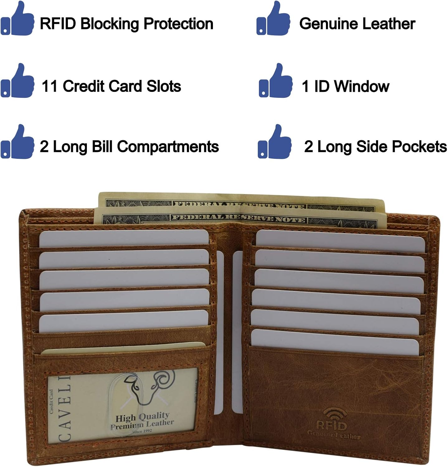 RFID Blocking Bifold Hipster Credit Card Wallet Premium Lambskin Leather (Cavelio Tan) - Image 2