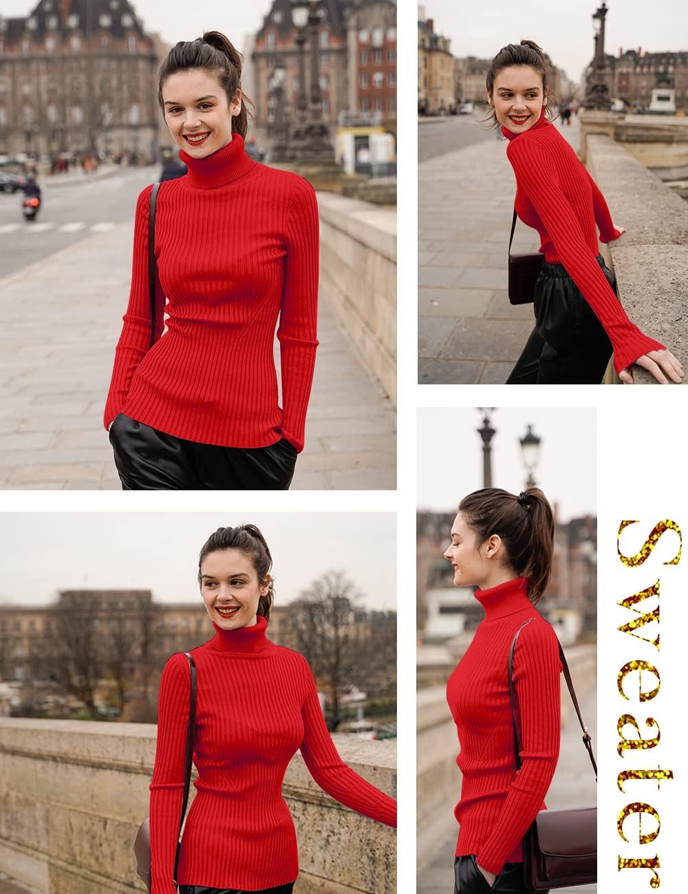 v28 Turtleneck Ribbed Sweaters for Women Cute Sexy Knitted Warm Fitted Sweater - Image 4