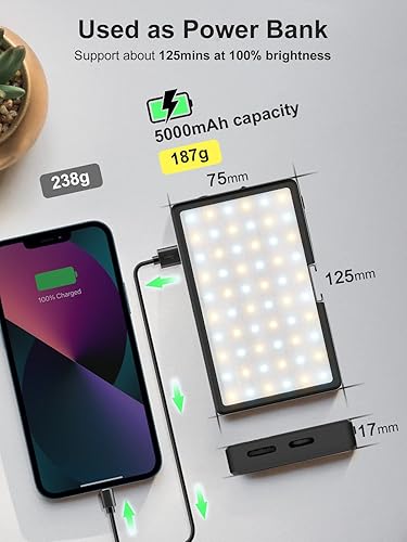 Miniatura 3 de Luz de video LED, luz de cámara Moman para fotografía, luces de grabación de video portátiles de 5000 mAh con zapata fría, mini luz CRI 98+