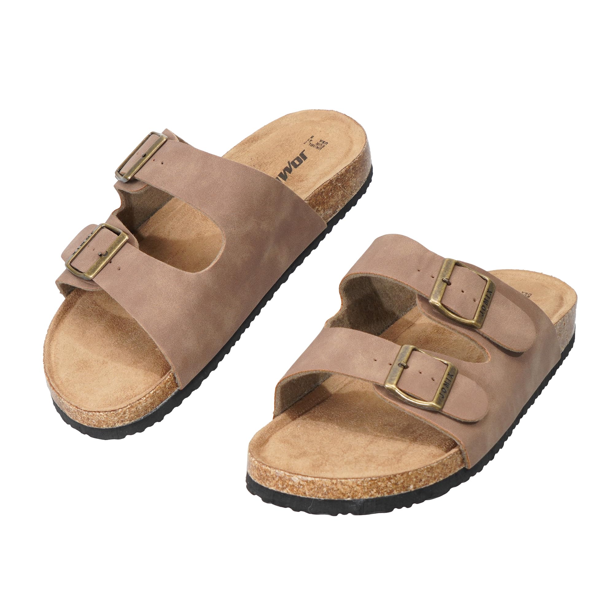 JOMIX Sandales Homme été Mules Homme à Double Boucle Réglable Claquettes Plates Confortables avec Semelle Liege pour Plage Maison