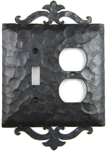 Miniatura 3 de Cubierta de placa de interruptor dúplex de hierro forjado con desplazamiento español EPH26 (negro)