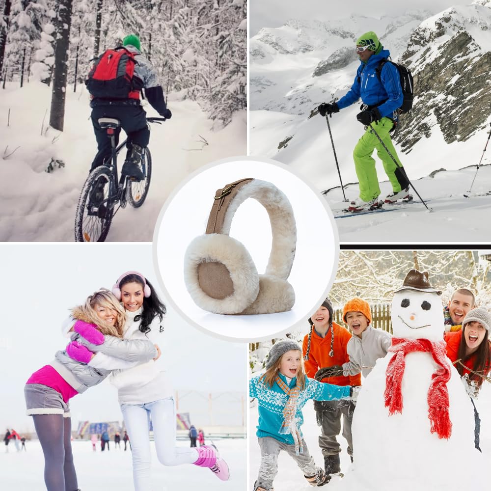 MGGMOKAY Orejeras de invierno para hombres y mujeres orejera de piel oveja Calentadores Oído al Aire Libre Covers plegables