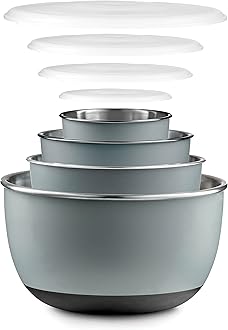 Double Wall Stainless Steel Mixing Bowls with Airtight Lids (Set of 4) Nesting Bowls for Space Saving Storage - Non-Slip Bottoms for Stability - Mixing Bowl Set For Cooking, Baking & Food Storage.