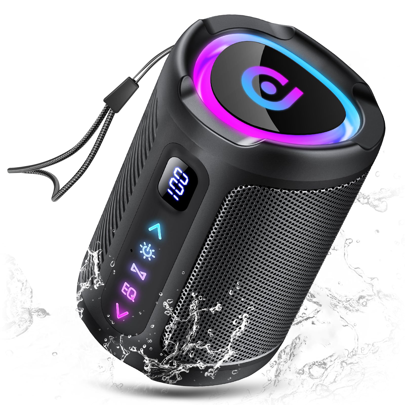 aowoka Bluetooth Speaker, 2026 Portable Wireless Speakers with Led Light, Bluetooth 5.4, 15H Playtime, Enhanced Bass, IPX7 Waterproof, Outdoor Speaker for Travel, Sport, Party, Biking.