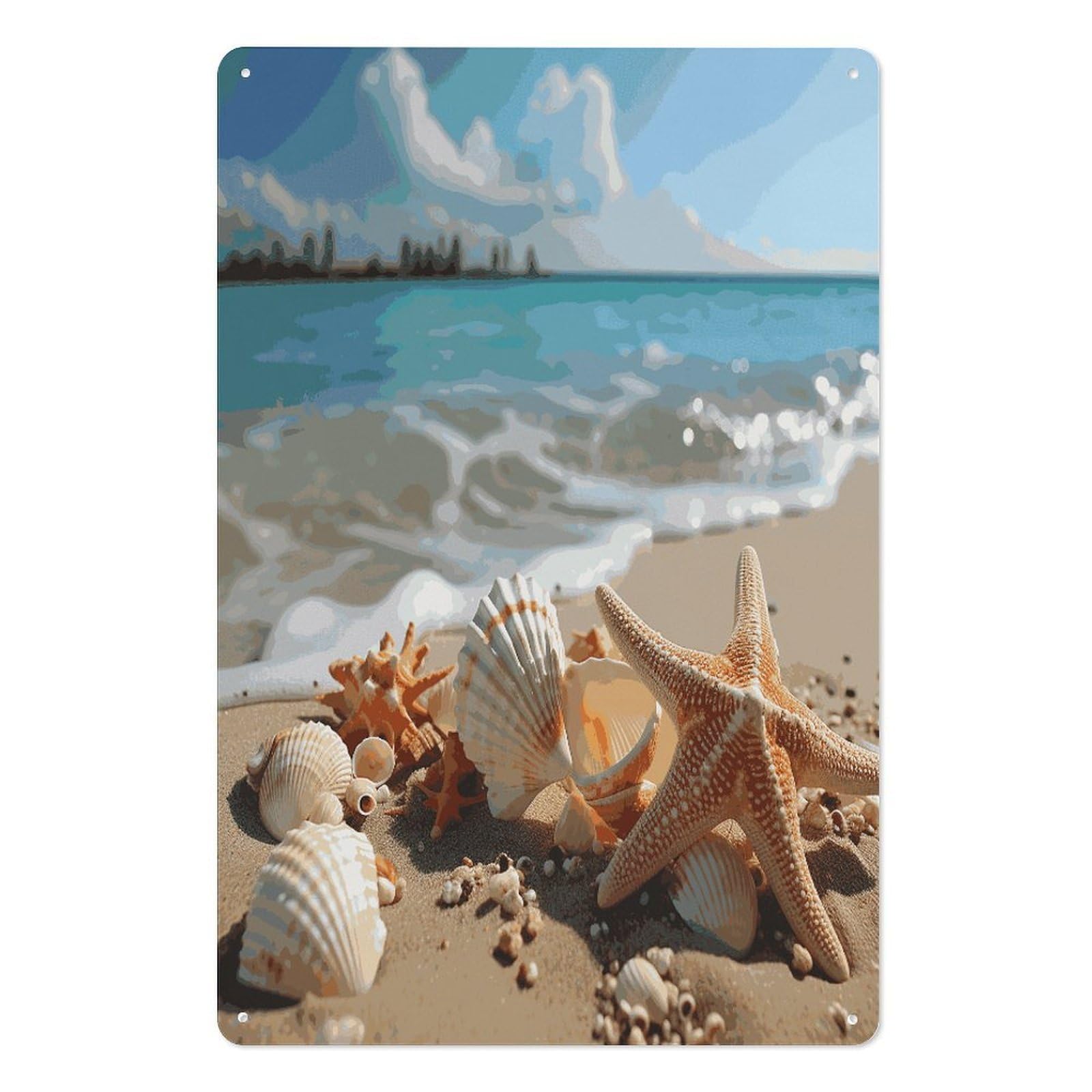 Adfgyerh Style Seashells Starfish On Beach Tin Sign Hanging Art Prints,Wall Decor For Gifting And Party Decoration 7.9X11.8 Inch,Wall Art For Home Garden Greenhouse Living Room Bedroom Yard