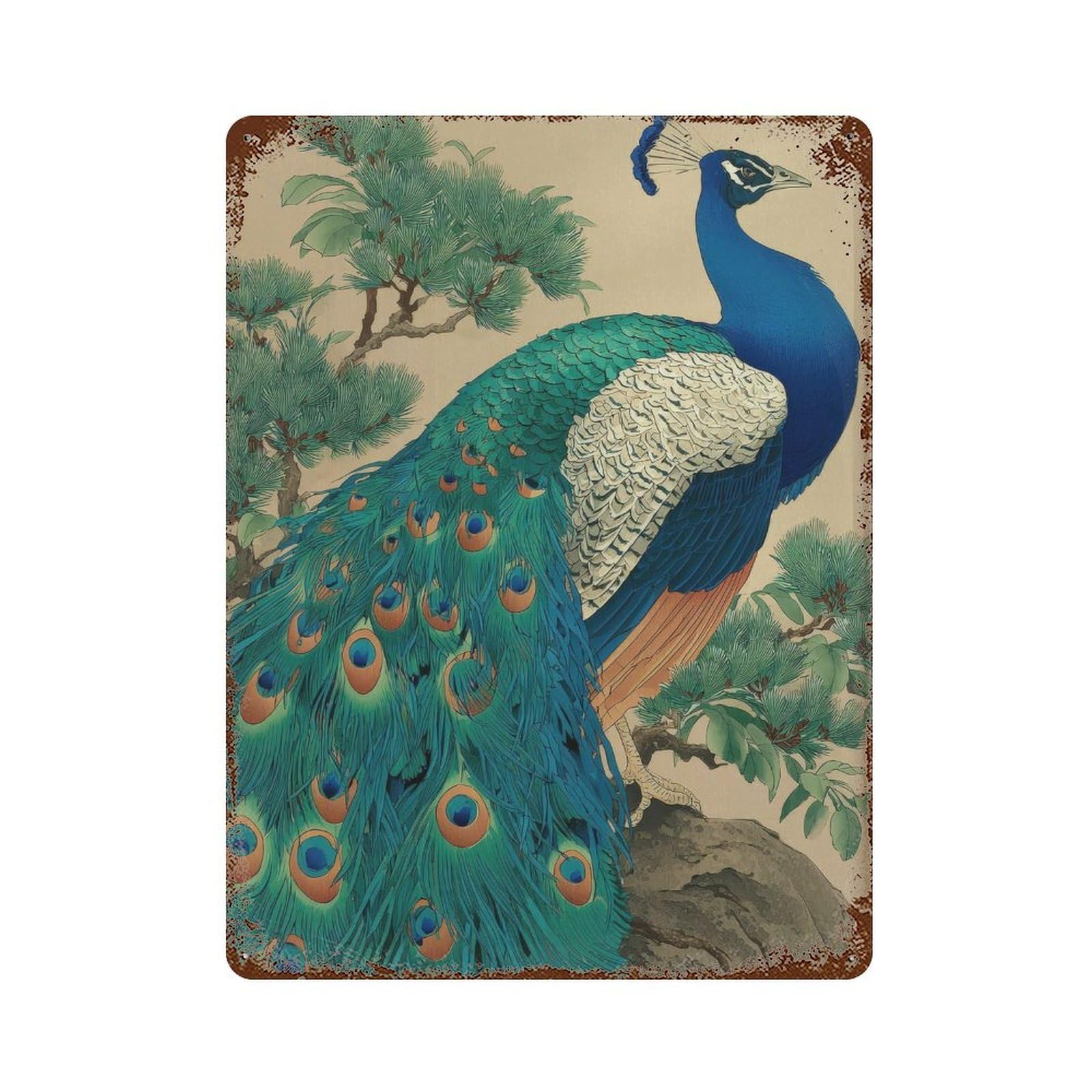 xiaoxiaoshen Peacock. Traditional Japanese Asian Wall Decor Art Metal Tin Poster Modern Home Decor Art Home Bar Shop Decorations Vintage Sign 40x30cm