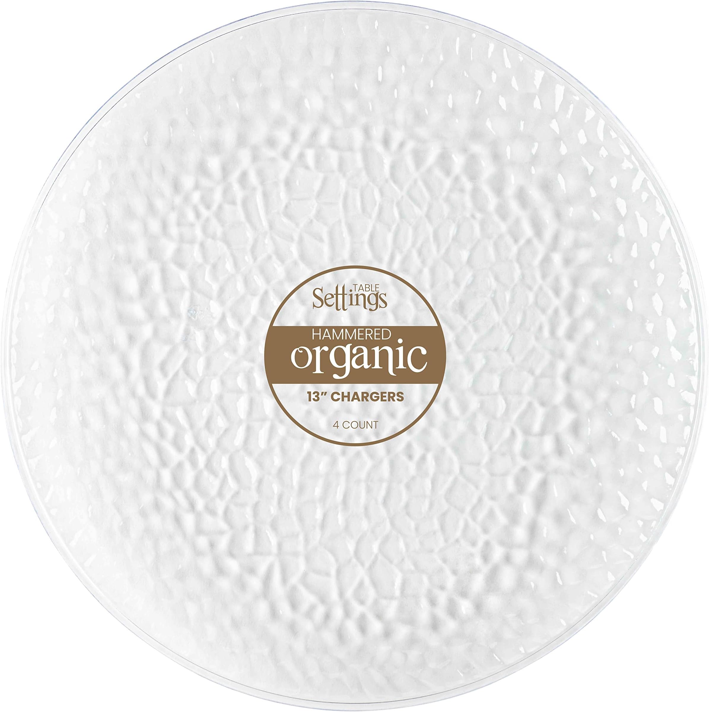 PLASTICPRO [Clear Hammered 8 Pack] 13'' Charger Plates Clear Hammered Plastic Heavy Duty Disposable Dinner Chargers Serveware Dishes Platters Tableware for Parties, Weddings & More