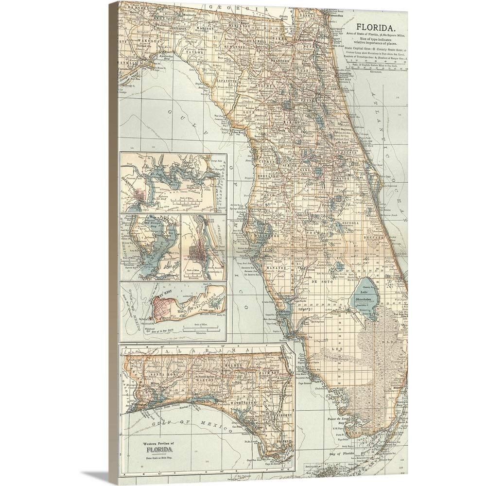 CANVAS ON DEMAND Central Florida Vintage Map Canvas