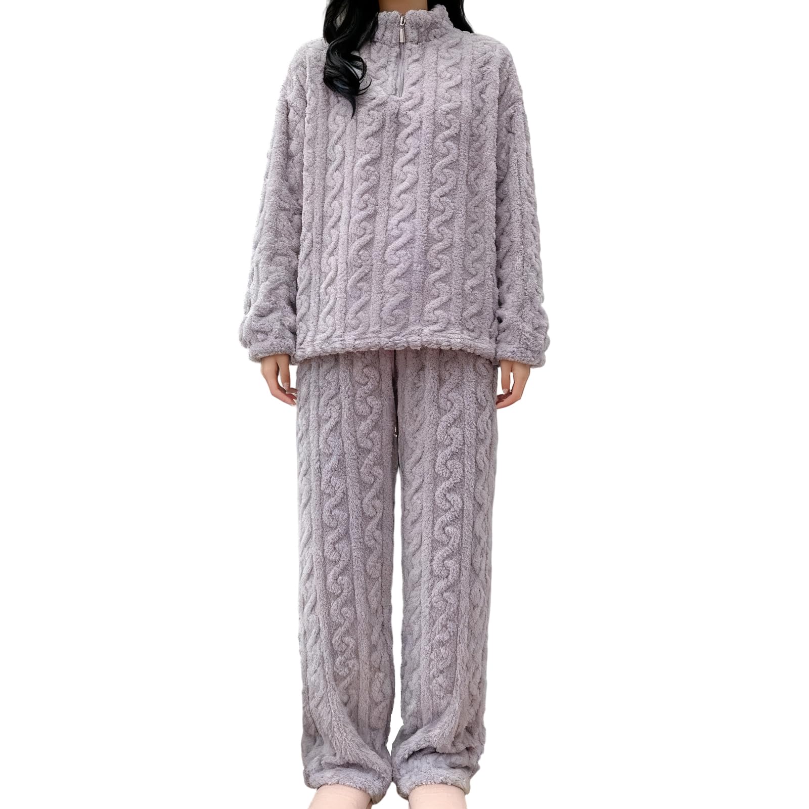 aieieii Fleece Pyjamas Women, Ladies Pyjamas Soft Warm Womens Pyjama Set Purple Ladies Pjs...