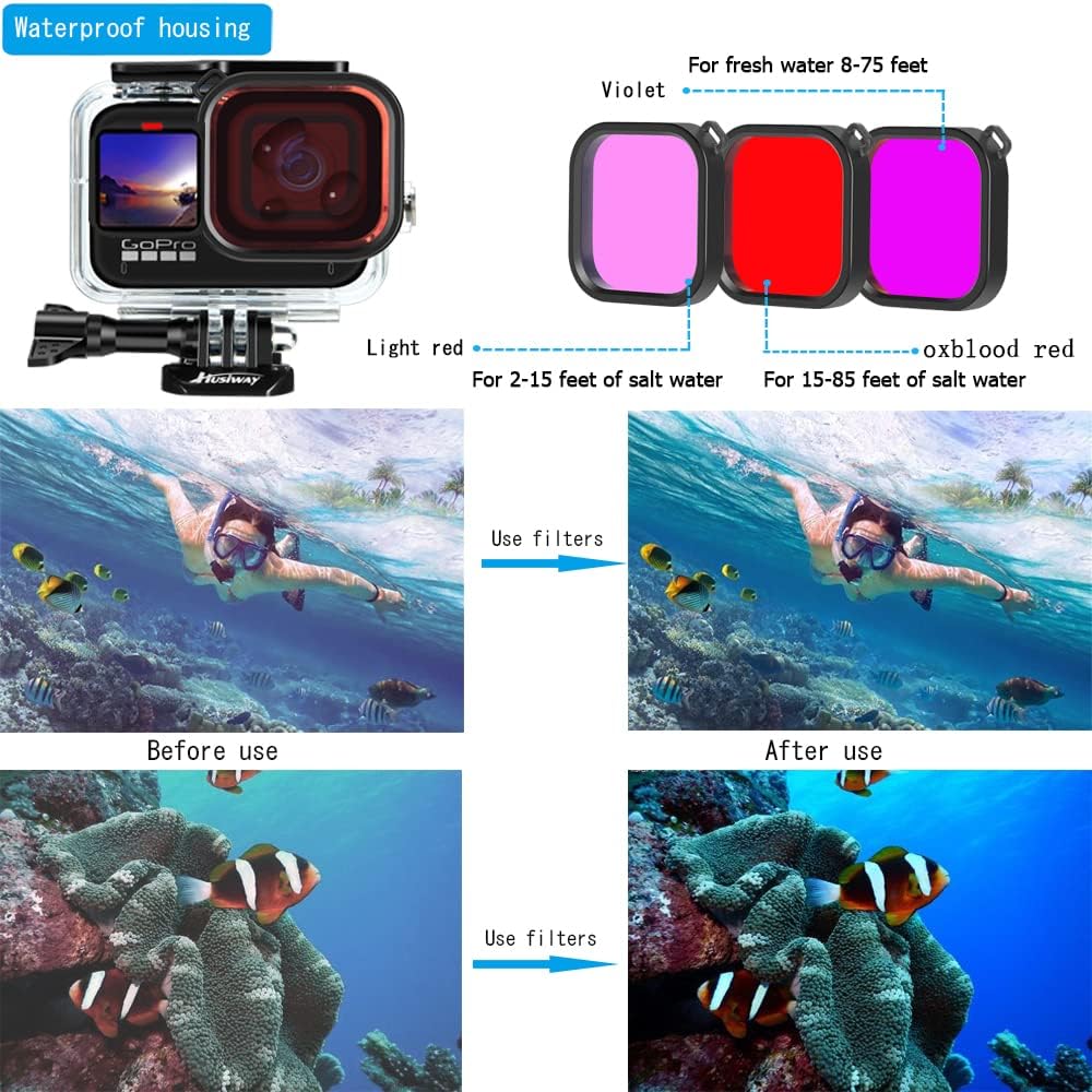 Kit de Accesorios para Gopro Hero 13 12 11 10 9 Carcasa de Silicona Impermeable Negra Funda de Casco Barbilla con Protector de Pantalla de Vidrio Go Pro Hero13 Hero12 Hero11 Hero10 Hero9