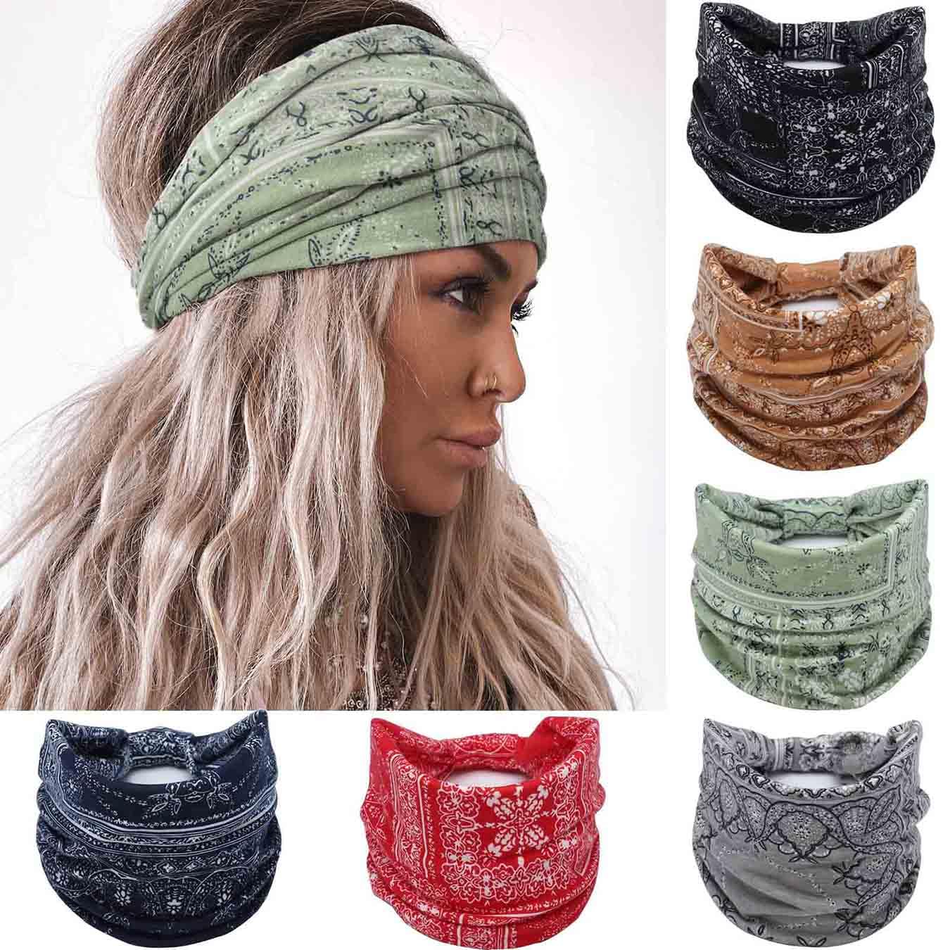 Olbye Opaski na głowę dla kobiet szerokie boho opaska na głowę wiązane turban opaski na głowę elastyczne antypoślizgowe opaski do włosów kwiatowe afrykańskie opaski na głowę trening joga opaski