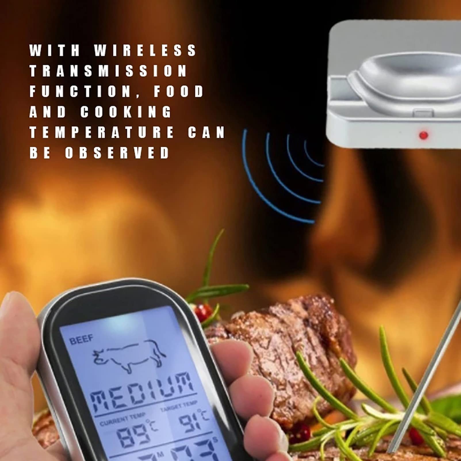 Termómetro de carne inalámbrico, Termómetro de cocina digital LCD Bluetooth Termómetro inalámbrico remoto BBQ BBQ Grill Herramientas de cocción a domicilio con alarma de temporizador