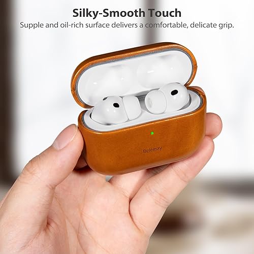 Miniatura 5 de Belemay Funda de piel encerada con aceite hecha a mano para AirPods Pro 3 generación (2025), piel de vaca auténtica, pátina de dos tonos suave y