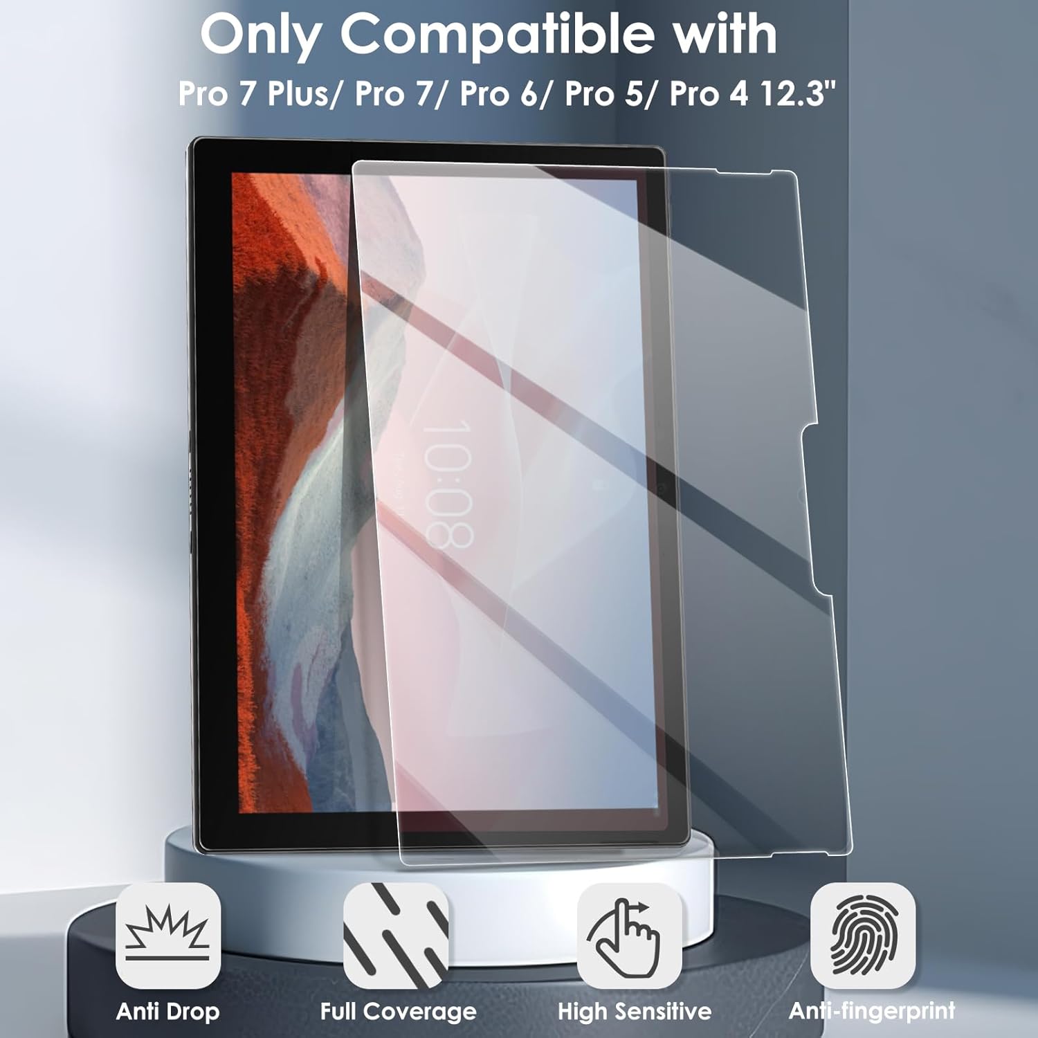 2-Pack Screen Protector Compatible with Microsoft Surface Pro 7 Plus/Pro 7/ Pro 6/ Pro 5/ Pro 4 12.3, Tempered Glass Clear Film, Anti-Scratch, 9H Hardness, Easy Installation, 91MSSP7P-2T