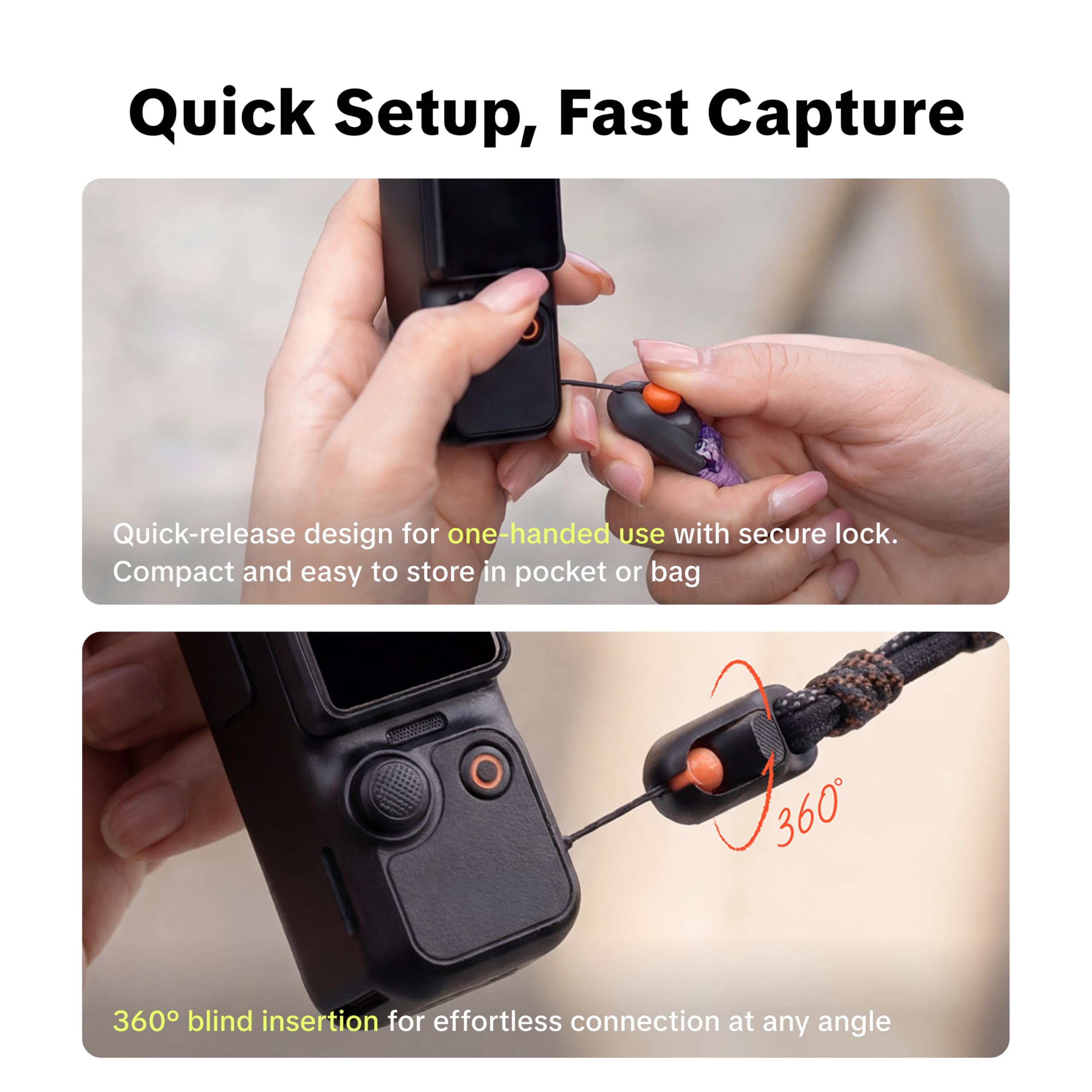 PGYTECH Cinturino da Polso per DJI Osmo Pocket 3/4, Cordino a Sgancio Rapido per Fotocamera e Custodia, Poliestere ad Alta Resistenza, Carico 10kg