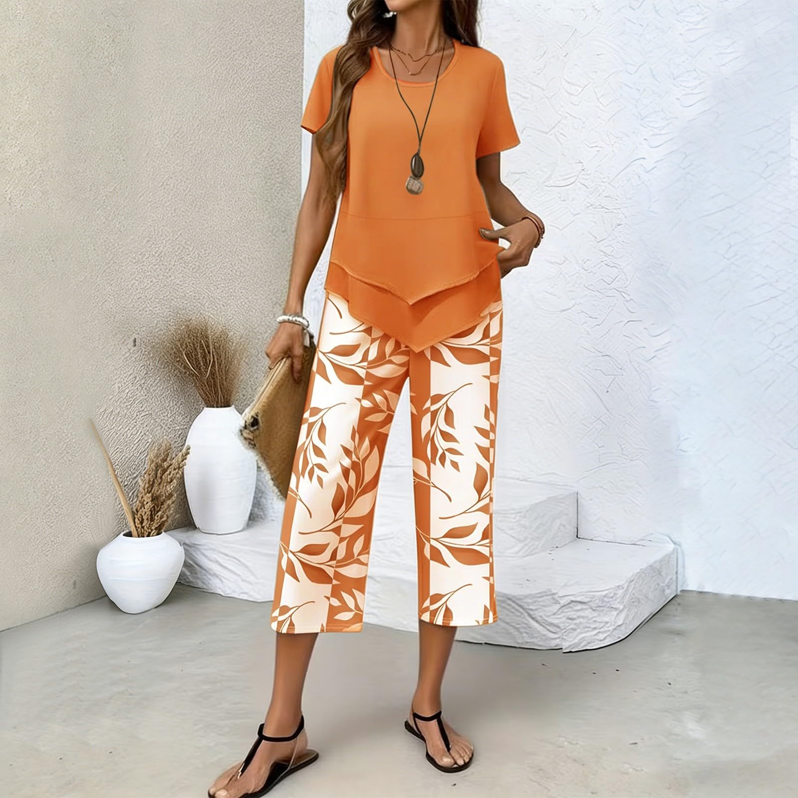 Ensemble Femme Chic Et Elegant Deux Pièces Grande Taille Chemise Manches Courtes Et Imprimé Floral Pantalon Large Fluide éTé Tenue DéContracté Léger De Plage Jogging Outfit Set Loungewear