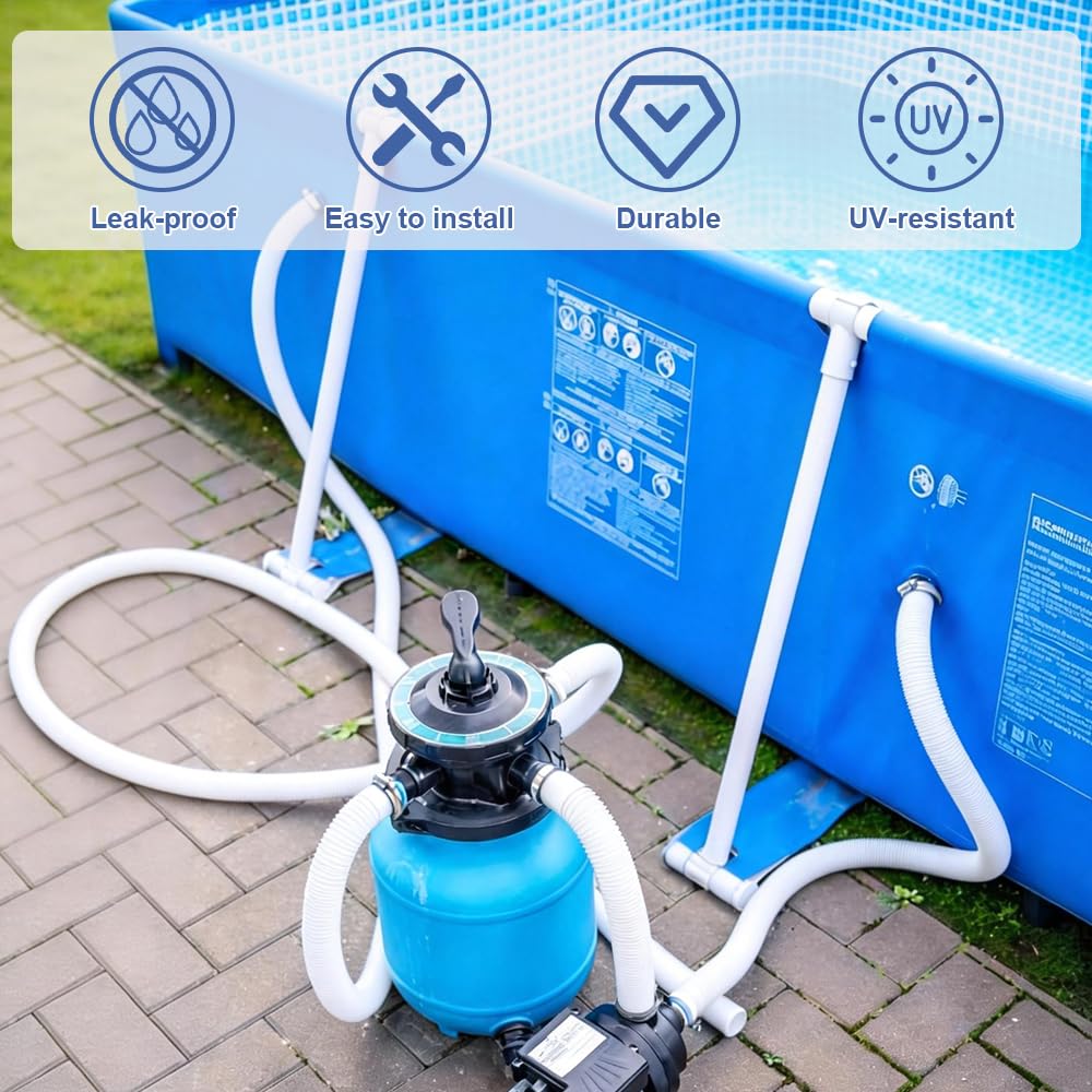 Manguera Piscina 32mm, 2 Piezas Mangueras de Piscina de 32 mm con 4 Clips de Seguridad y 1 Conector de Manguera, 150 cm Manguera de Piscina 32mm, Tubo Piscina para Bomba de Filtro