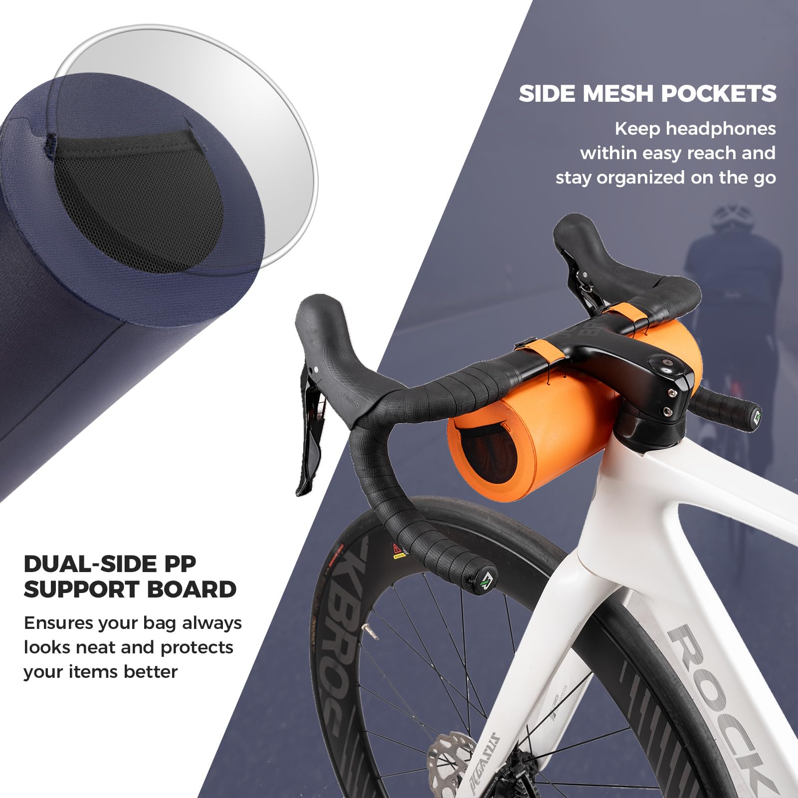 ROCKBROS Road to Sky Sacoche de Guidon Vélo 2L, Sac Avant Etanche, Léger et avec Système Fitgo, pour VTT, VTC, Vélo de Route, Orange