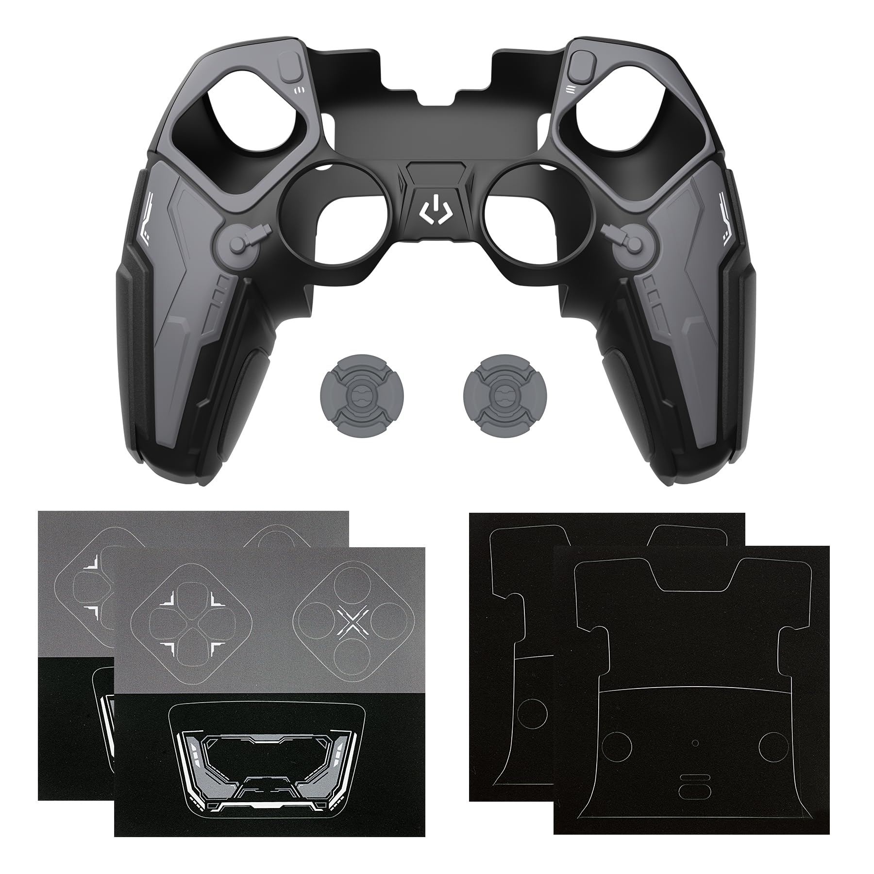 PlayVital Cover Controller per ps5 Edge Joystick, Custodia Silicone Skin Protettiva Grip Antiscivolo & Copri Analogici & Adesivi, Accessori Antiurti per ps5 Edge Controller, Mecha Stellare - Nero