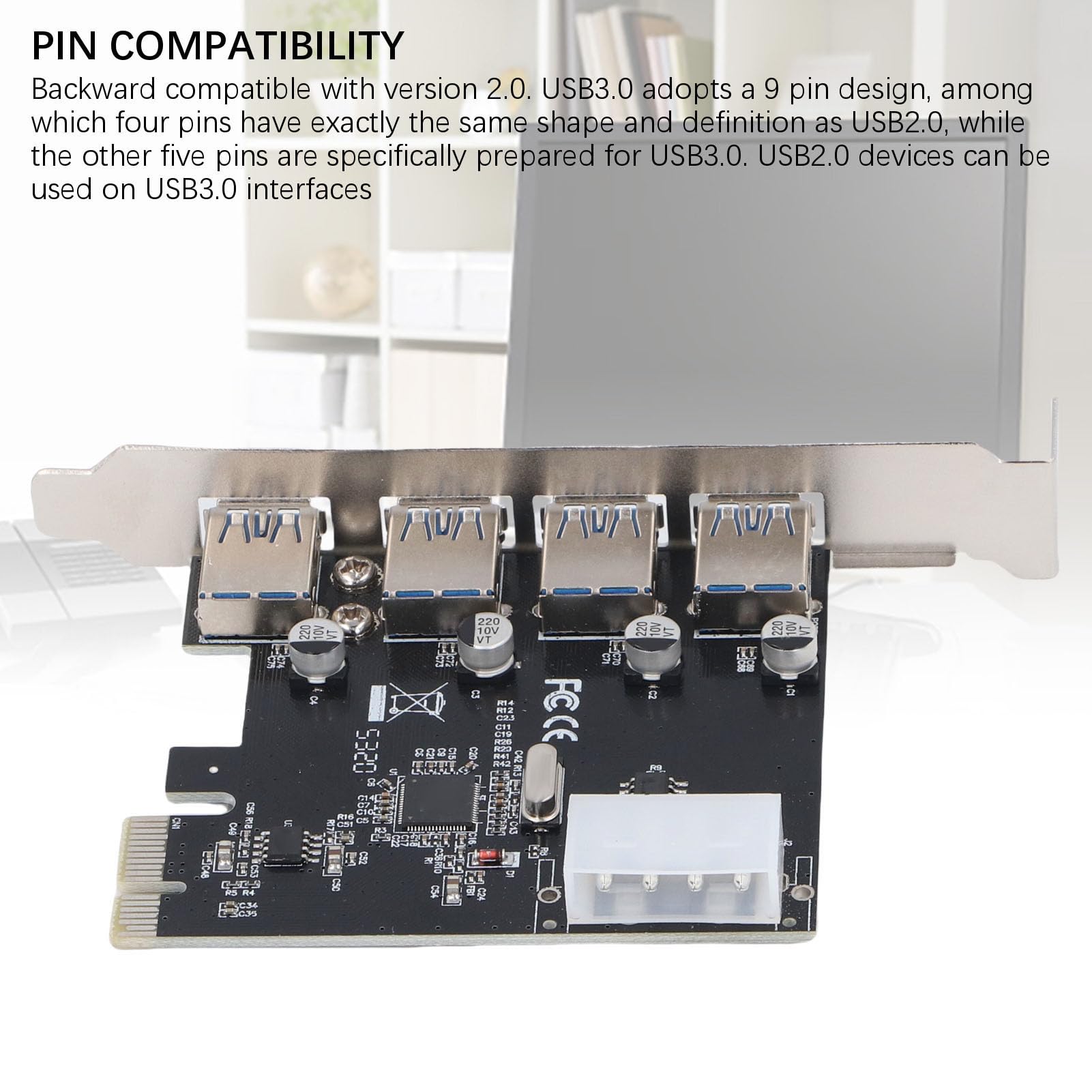 Bewinner 4 Ports 5Gbps USB 3.0 PCI Express Expansion Card for Windows2000,7, Vista, PCI e USB Hub Controller Adapterfor Desktop PC