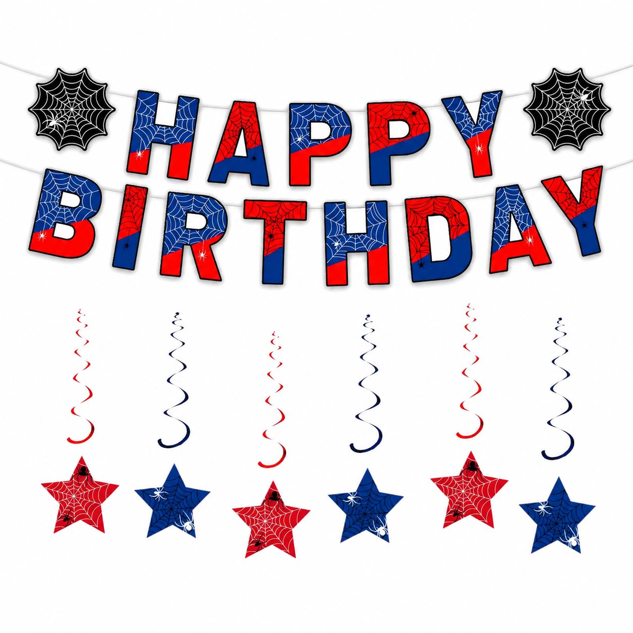 LDIGT Spiderman Birthday Decor: Superhero Banner, Spider Web Swirls & Star Streamers, Marvel Spidey Kids Party Kit