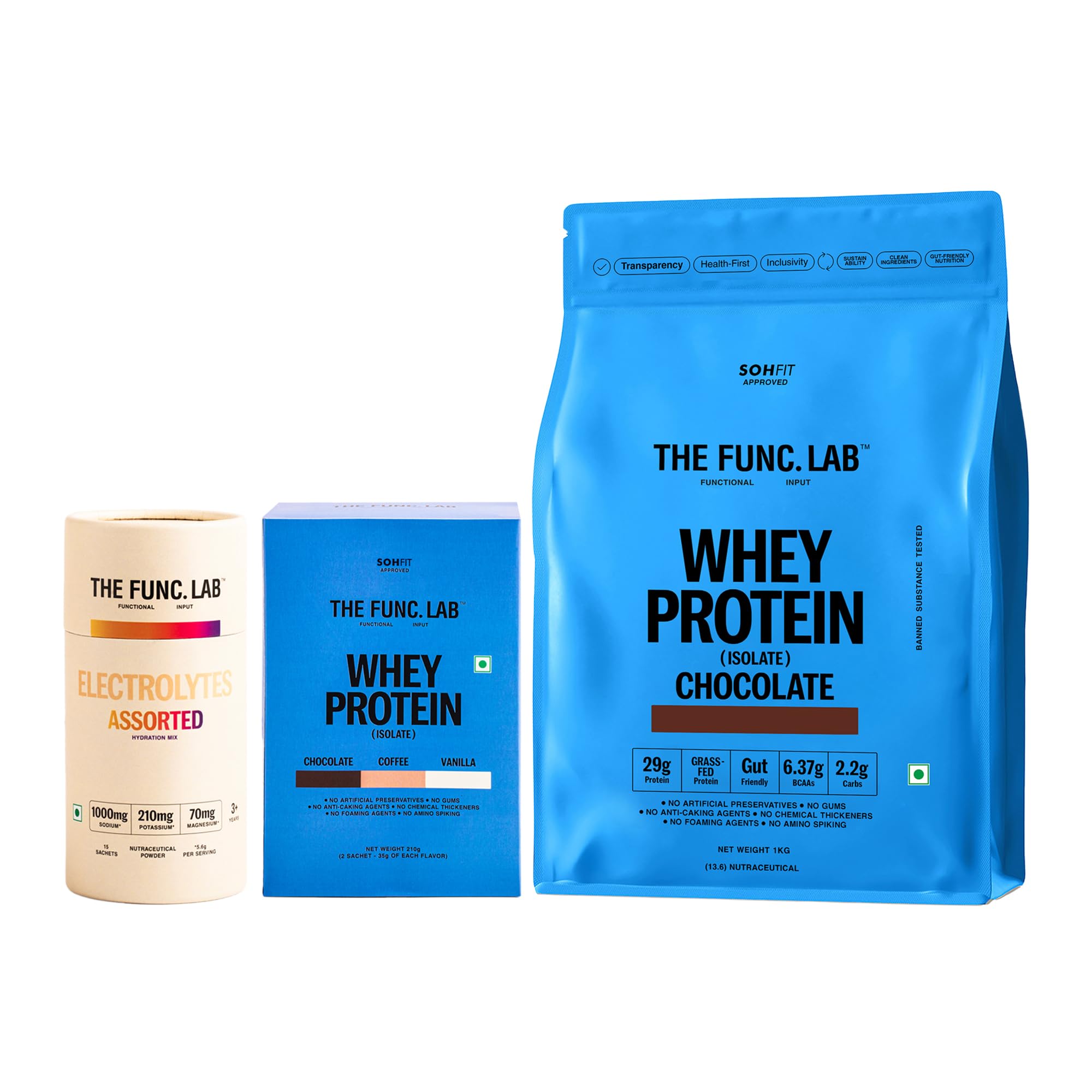 The Func. Lab New Year Value Bundle -15 Electrolyte Sachets, 1KG Grass-Fed Whey Isolate & 6-Pack Assorted Whey Travel Sachets | High-Protein (29g) & Instant Hydration On-The-Go Recovery Kit for Gym-image-49