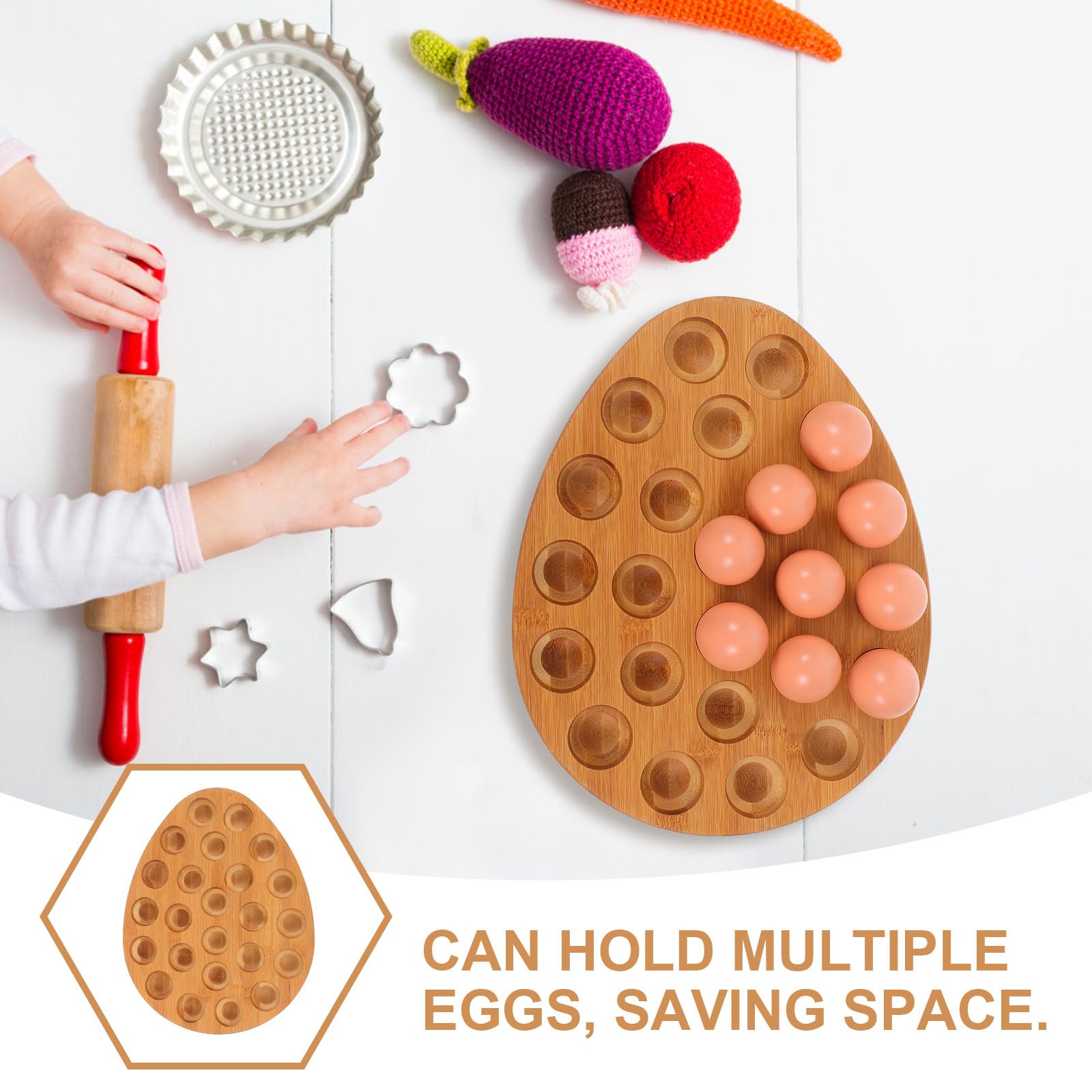 Porte-œufs en Bois Naturel 24 Compartiments – Plateau Organiseur pour Œufs Frais, Support Compact pour Réfrigérateur et Plan de Travail, Accessoire Rangement la Cuisine Pratique