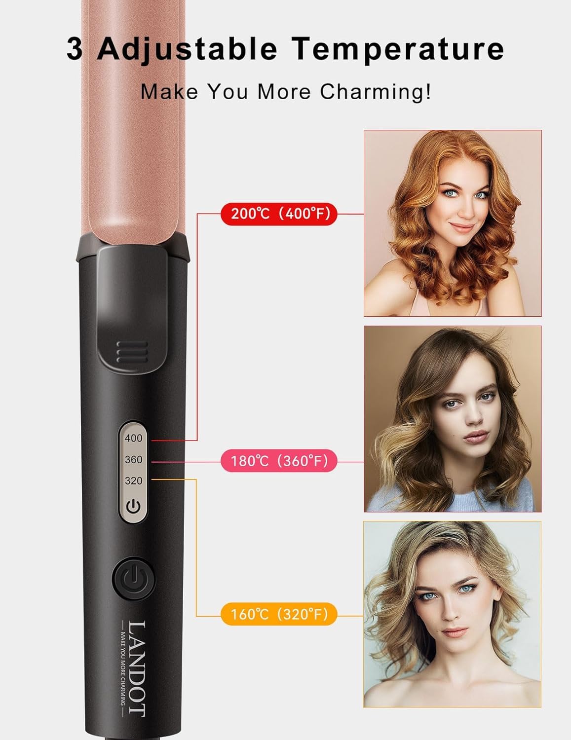 LANDOT Mini Travel Curling Iron 22cm Compact Dual Voltage Hair Curler Fast Heat Up 30s Adjustable Temp Fine Short Hair