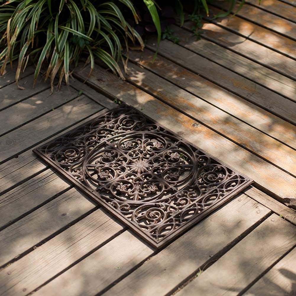Sungmor Rectangle Cast Iron Doormat - 22" X 14.4" - Heavy Duty Non-Slip Front Door Mat Shoe Scraper Welcome Mat - Graceful Vintage Rustic Style Decorative Entrance Mats for Home Garden Patio