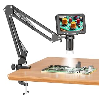 5" LCD Digital Soldering Microscope with Flexible Stand, 1000X Magnification for Electronics Repair & Coins, 1080P PC View, 8 LEDs (Micro SD Card Not Included) - Amazon product rated Grade A