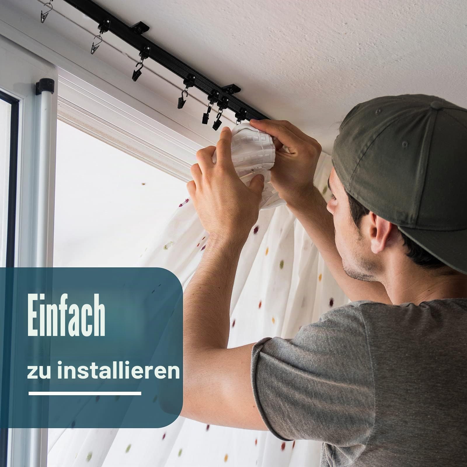 Jetec Gebogene Decke Vorhangschiene Biegsame Halterung für Vorhangschiene Etagenbett Erkerfenster Raumteiler Flexibel Gerade (Schwarz, 8 m/ 26 Ft)