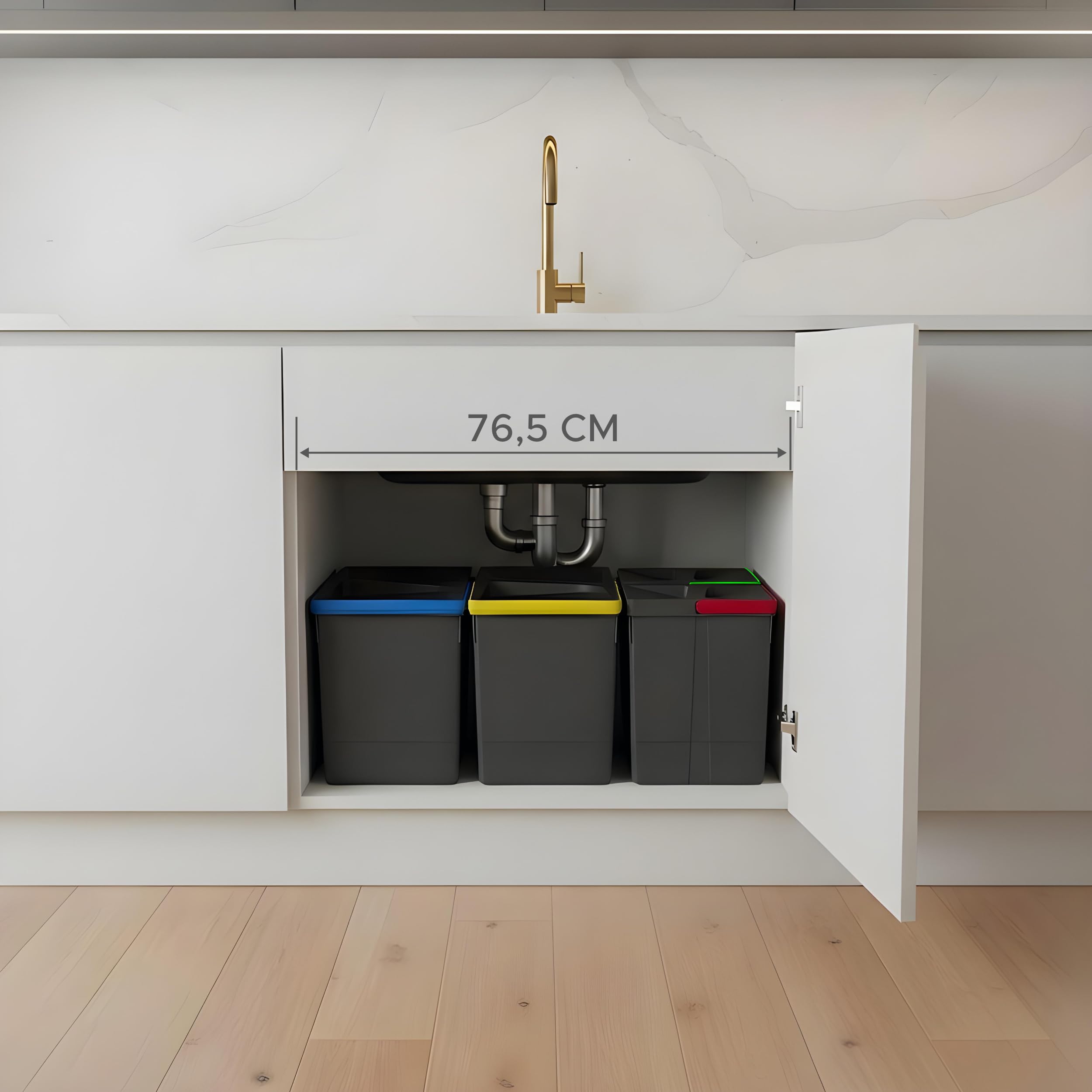 Contenitori raccolta differenziata, 2x15l & 2x6l, pattumiera da cassetto, antracite, salvaspazio da interno, cestini cucina