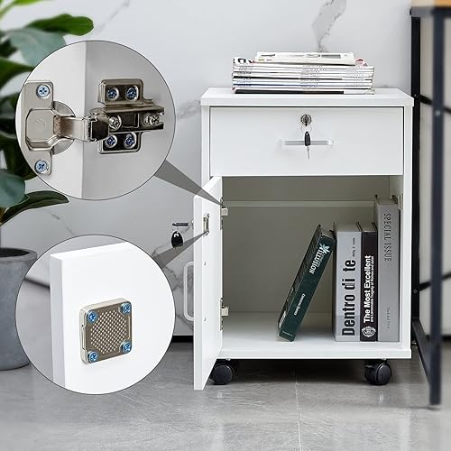 Miniatura 4 de CLIPOP Armario de almacenamiento rodante con cajón, gabinete de oficina en casa con cerradura, gabinete de almacenamiento debajo del escritorio para