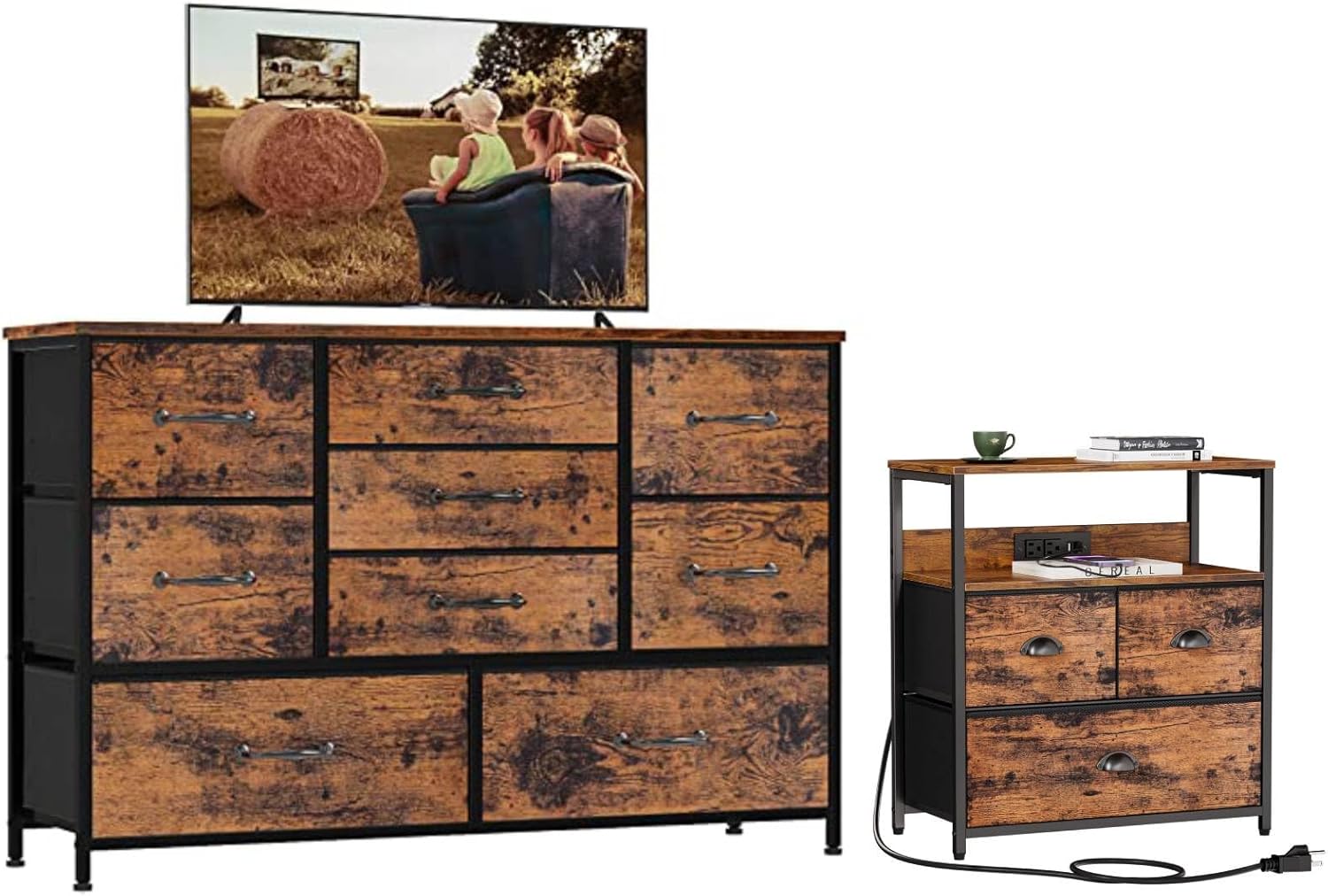 Furnulem Dresser and Nightstand Sets, Wide Dresser with 9