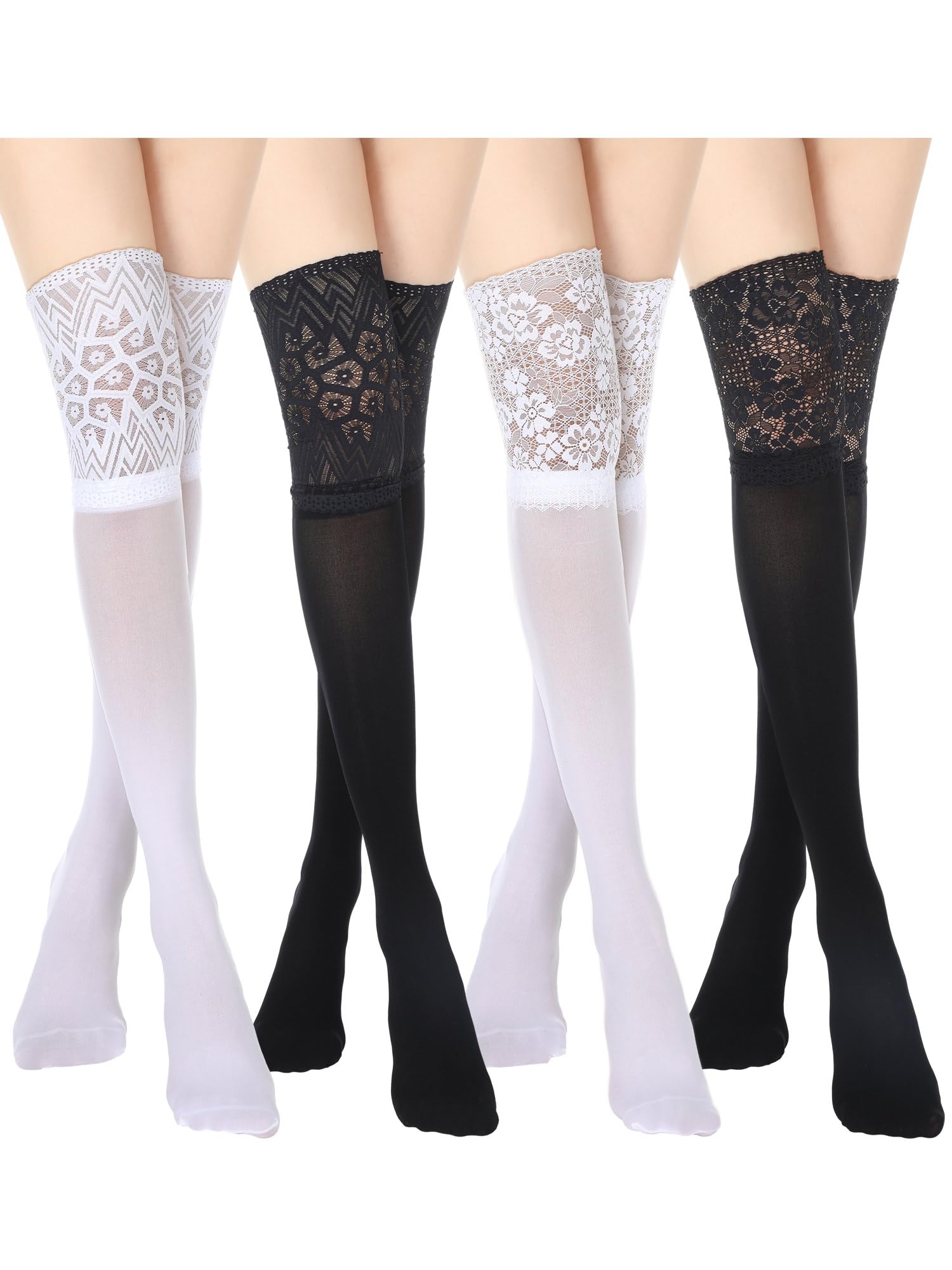 Fourluoo 4 Pairs Knee High Lace Socks