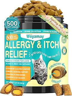 Cat Allergy Relief for Cats, 500 Crunchy & Creamy Anti-Itch and Immunity Chews for Itchy Skin, Paws, Eyes, Ears| Stop Licking & Scratching, Supports Seasonal Itching, Chicken Flavor